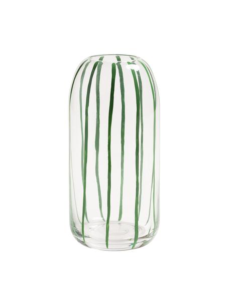 Handbemalte Glas-Vase Sweep, Glas, Transparent, Dunkelgrün, Ø 10 x H 21 cm