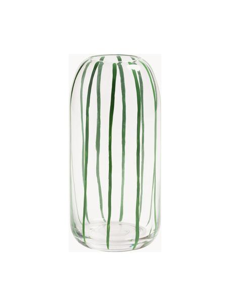 Ręcznie malowany wazon ze szkła Sweep, Szkło, Transparentny, ciemny zielony, Ø 10 x W 21 cm