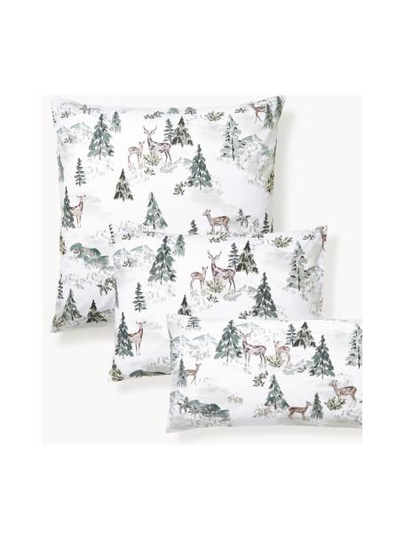 Taie d'oreiller design en percale de coton Forest, Blanc, tons verts, larg. 65 x long. 65 cm