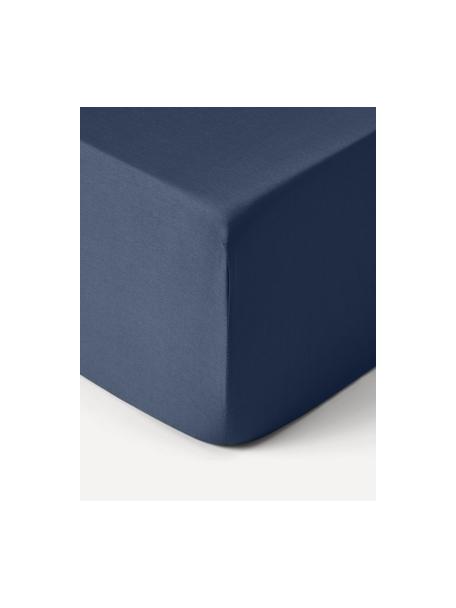 Drap-housse en satin de coton pour sommier tapissier Comfort, Bleu foncé, larg. 140 x long. 200 cm, haut. 35 cm