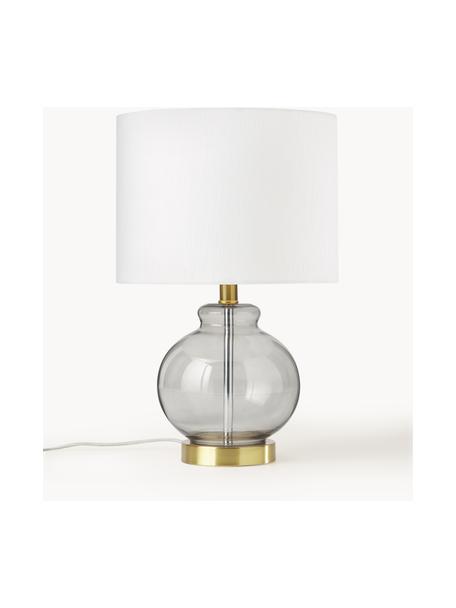 Tischlampe Natty mit Glasfuß, Lampenschirm: Textil, Lampenfuß: Glas, Sockel: Messing, gebürstet, Weiß, Hellgrau, Ø 31 x H 48 cm