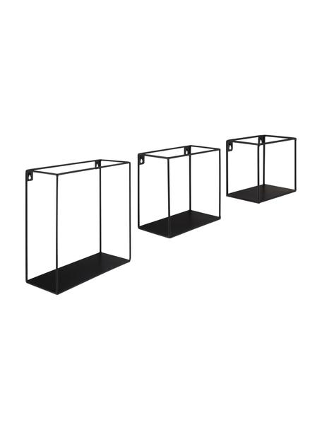 Mini étagère murale Nils, 3 élém., Métal, revêtement par poudre, Noir, Lot de différentes tailles