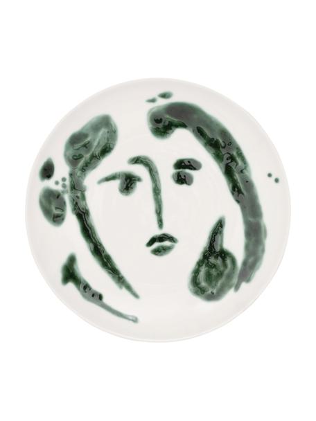 Handbeschilderde dinerbord Sparks met penseelstreek decoratie, Keramiek, Wit, groen, Ø 28 cm