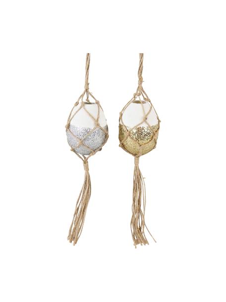 Set de adorno para colgar Maya, 2 uds., Blanco, plateado, dorado, yute, An 7 x Al 10 cm