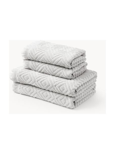 Handdoekenset Jacqui met hoog-laag patroon, set van 4, Lichtgrijs, set van 4 (handdoek & douchehanddoek)