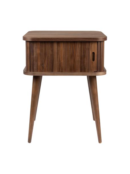 Comodino in legno con anta scorrevole e frontale scanalato Barbier, Legno di quercia scuro, Larg. 45 x Alt. 59 cm