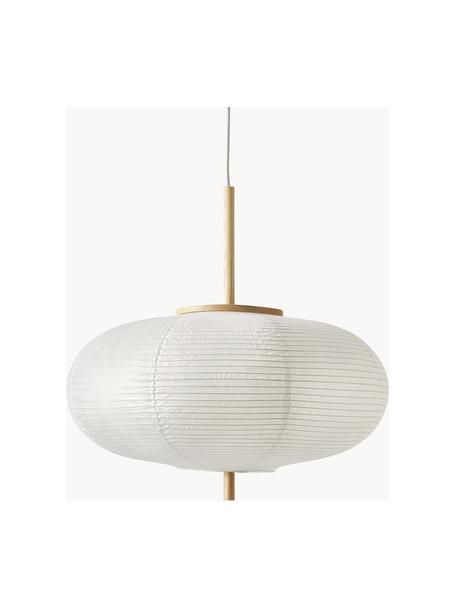 Design hanglamp Misaki uit rijstpapier, Lampenkap: rijstpapier, Decoratie: hout, Wit, helder hout, Ø 52 x H 24 cm