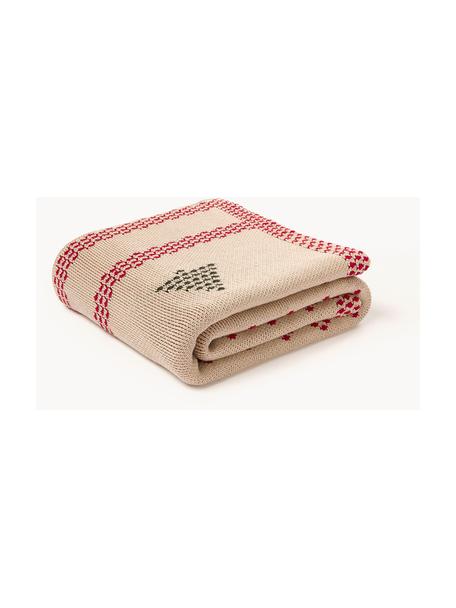 Manta de punto con motivo navideño Kristian, 100% algodón, Rojo, verde oscuro, beige, An 130 x L 170 cm