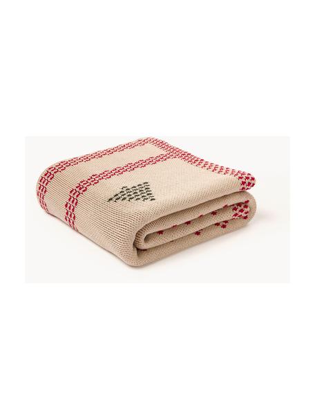Pletená deka s vianočným motívom Kristian, 100 %  bavlna, Červená, tmavozelená, béžová, Š 130 x D 170 cm