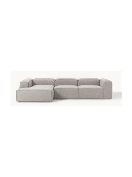 Narożna sofa modułowa bouclé Lennon, Tapicerka: bouclé (100% poliester) D, Stelaż: lite drewno sosnowe z cer, Nogi: tworzywo sztuczne, Jasnoszary bouclé, S 327 x G 180 cm, lewostronna