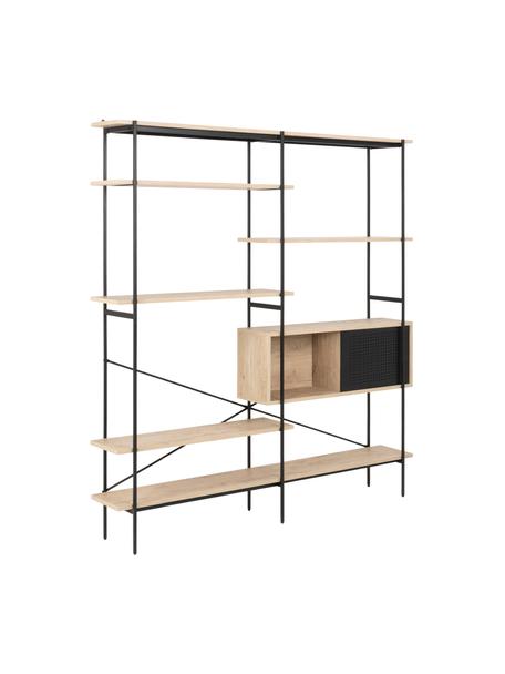 Staande rek Angus van hout en metaal, Frame: gepoedercoat metaal, Hout, zwart, B 172 cm x H 188 cm