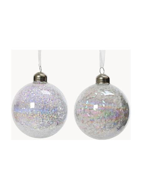 Set de bolas de Navidad Elena, 12 uds., Vidrio, Blanco iridiscente, Ø 8 cm