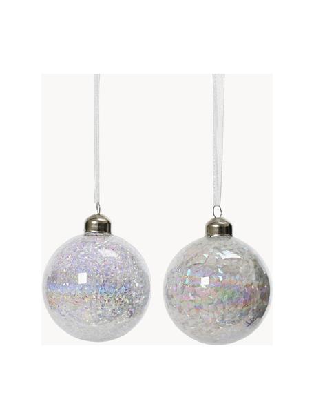 Boules de Noël Elena, 12 élém., Verre, Blanc, irisé, Ø 8 cm