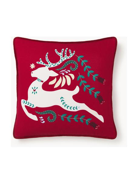 Kussenhoes Prancer met winters motief, Bekleding: 100 % katoen, Rood, wit, B 45 x L 45 cm