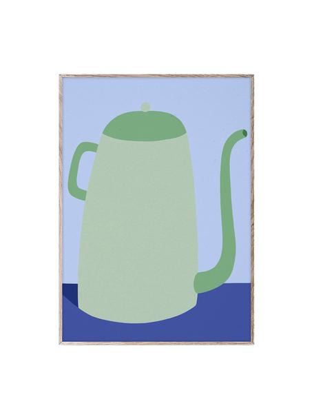 Plakát Cafetiere, 210g matný papír Hahnemühle, digitální tisk s 10 barvami odolnými vůči UV záření, Odstíny zelené a modré, Š 30 cm, V 40 cm