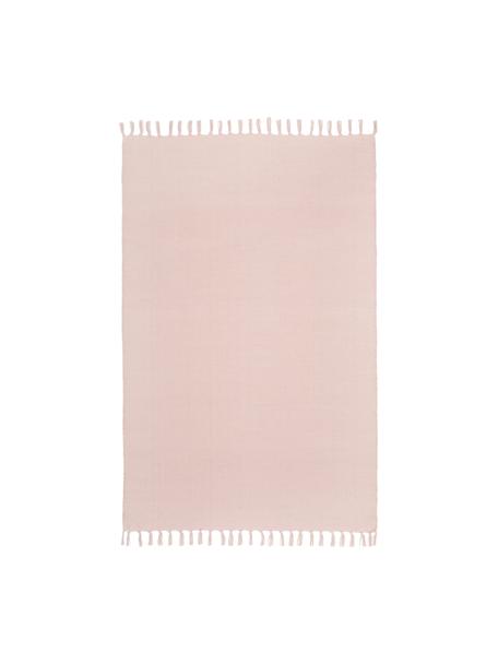 Tappeto sottile in cotone rosa tessuto a mano Agneta, 100% cotone certificato GRS, Rosa, Larg. 70 x Lung. 140 cm (taglia XS)