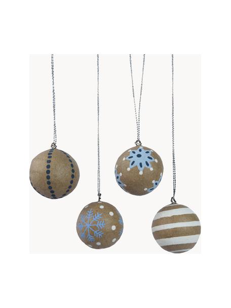 Set 4 palline di Natale Moody, Cartoncino, Marrone, bianco, blu, Ø 3 cm