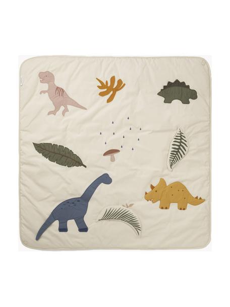 Mantel de juegos Glenn, Funda: 100% algodón, Blanco Off White, motivo de dinosaurio, An 110 x L 110 cm