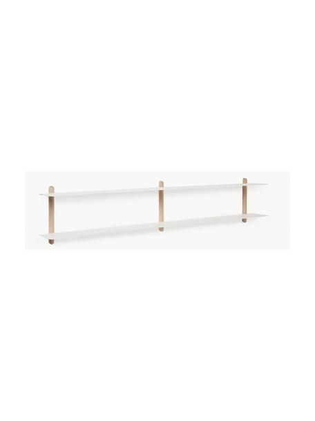 Estante de pared Nivo, Estantes: acero recubierto, Estructura: madera de roble, Madera de roble, blanco, An 118 x Al 25 cm