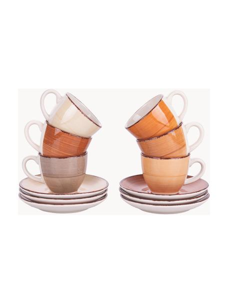 Set tazzine da caffè con piattini dipinte a mano Baita 6 pz, Gres, Tonalità marroni e beige, Ø 7 x Alt. 6 cm, 90 ml