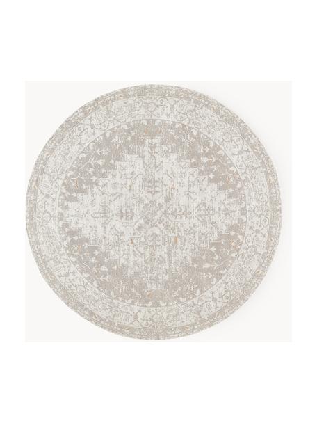 Tapis rond chenille tissé main Naples, 100 % polyester, Gris-bleu, blanc crème, Ø 200 cm (taille L)