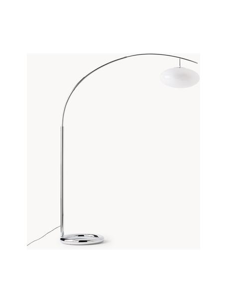Lámpara arco grande Aikido, Pantalla: vidrio, Cable: silicona, Plateado, Al 185 cm