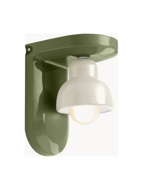 Ručne vyrobená nástenná lampa Berimbau, Keramika, Olivovozelená, lomená biela, Š 17 x V 22 cm