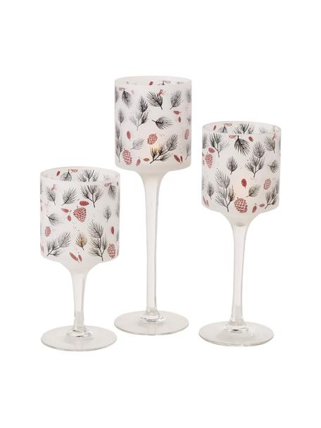 Windlichter-Set Pino, 3-tlg., Glas, bedruckt, lackiert, Weiß, Rot, Schwarz, Set mit verschiedenen Größen