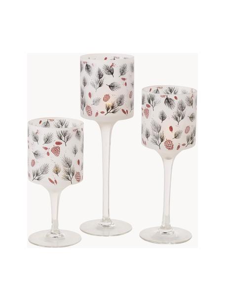 Set de portavelas Pino, 3 uds., Vidrio estampado y pintado, Blanco, rojo, negro, Set de diferentes tamaños