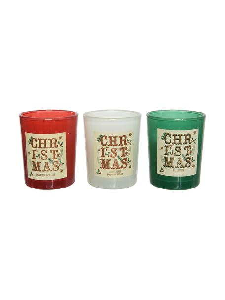 Komplet świec zapachowych Christmas, 3 elem. (cynamon, goździki, igły jodłowe, szampan), Wosk, Zielony, czerwony, biały, Ø 6 x W 7 cm