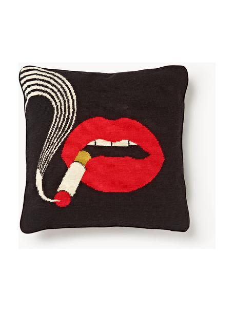 Coussin en laine Lips Smolder, Noir, rouge, larg. 45 x long. 45 cm
