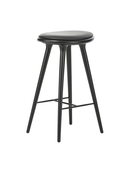 Stołek barowy High Stool, Nogi: drewno bukowe bejcowane, Drewno bukowe, czarna skóra, S 45 x W 69 cm