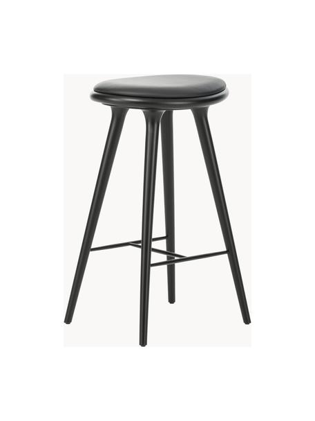 Stołek barowy High Stool, Nogi: drewno bukowe bejcowane, Drewno bukowe, czarna skóra, S 45 x W 69 cm