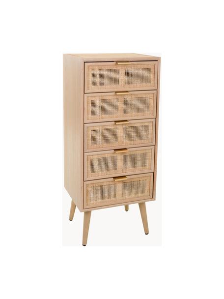 Cassettiera alta in legno Cayetana, Piedini: legno di bambù verniciato, Legno chiaro, marrone, dorato, Larg. 42 x Alt. 101 cm