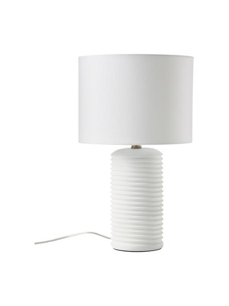 Lampada da tavolo grande con base in ceramica Darona, Paralume: lino, Struttura: metallo rivestito, Bianco, Ø 30 x Alt. 51 cm