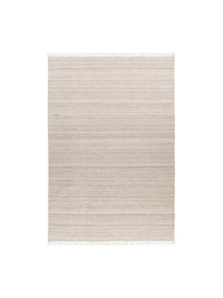 Tapis d'intérieur/d'extérieur tissé main avec franges Nador, 100 % polyéthylène, Beige clair, larg. 120 x long. 170 cm (taille S)