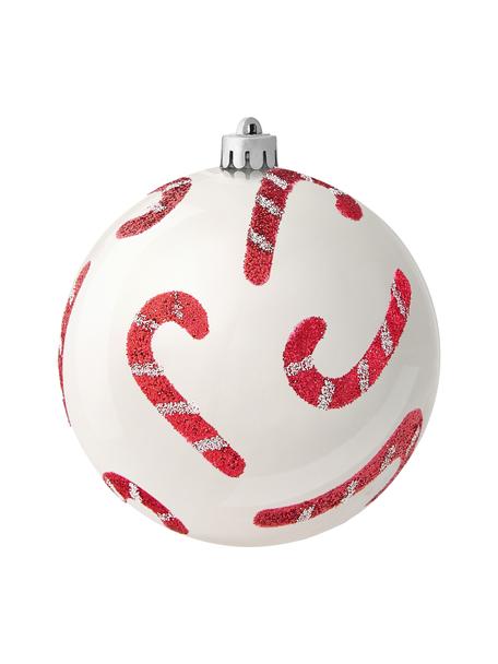 Onbreekbare kerstballen Candy Ø 8 cm, 12 stuks, Kunststof, Wit, rood, Ø 8 cm