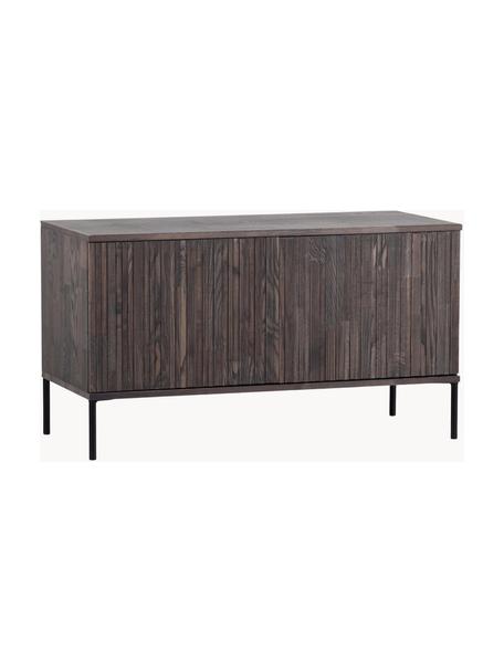 Szafka RTV z drewna jesionowego z ryflowanym frontem Avourio, 2-drzwiowa, Korpus: drewno jesionowe z certyf, Nogi: metal powlekany, Drewno jesionowe, ciemny lakierowany, S 100 x W 56 cm