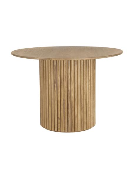 Tavolo rotondo in legno di quercia Janina, Ø 110 cm, Legno di quercia massiccio, pannello di fibra a media densità (MDF) laccato, Marrone, Ø 110 x Alt. 75 cm