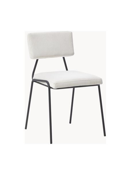 Corduroy gestoffeerde stoelen Mats, 2 stuks, Poten: gepoedercoat metaal, Koord wit, B 50 x H 80 cm