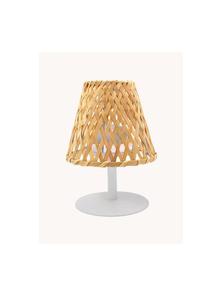 Lampada da tavolo portatile a LED per esterni Ibiza, luce regolabile, Paralume: legno di bambù, Struttura: acciaio verniciato, Legno di bambù, bianco, Larg. 19 x Alt. 25 cm