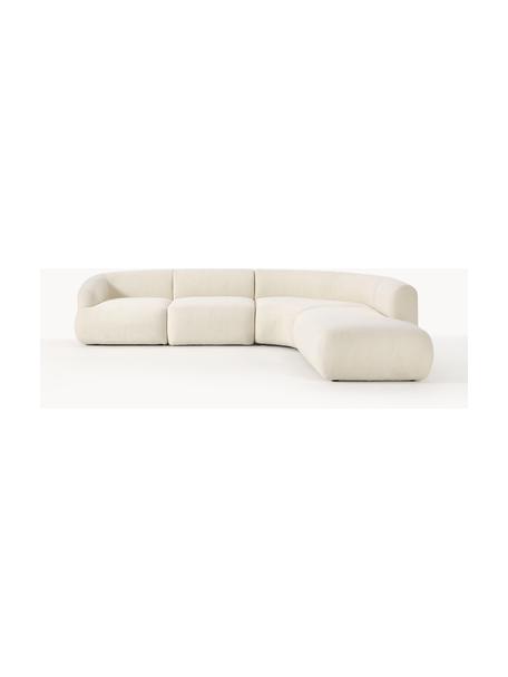 Canapé d'angle modulable 4 places en tissu peluche Sofia, Peluche blanc cassé, larg. 318 x prof. 298 cm, méridienne à droite