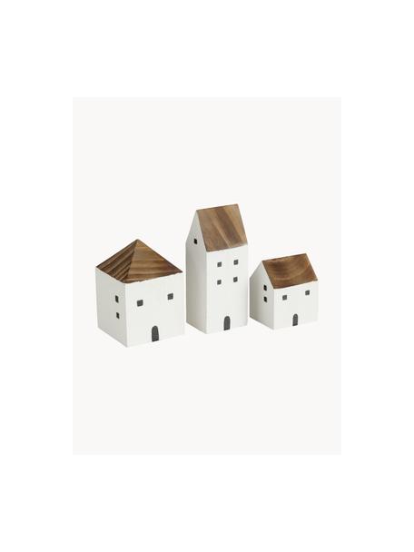 Maisons lumineuses en bois de pin Gotan, 3 élém., Bois de pin, Bois foncé, blanc, Lot de différentes tailles