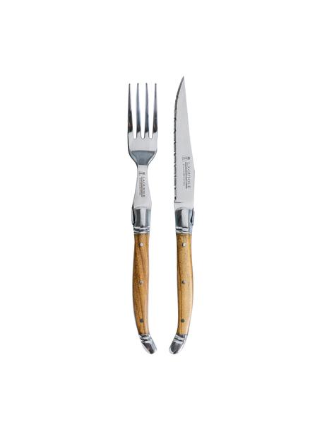 Set 4 posate per carne, 2 persone, Posate: acciaio inossidabile, Maniglie: legno, Marrone chiaro, Lunghezza 26 cm