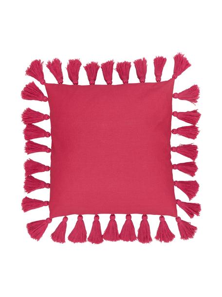Povlak na polštář se střapci Shylo, 100 % bavlna, Tmavě růžová, Š 40 cm, D 40 cm