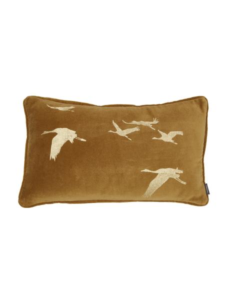 Poduszka z aksamitu z wypełnieniem Crane Bird, Tapicerka: 100% aksamit bawełniany, Musztardowy, odcienie złotego, S 30 x D 50 cm