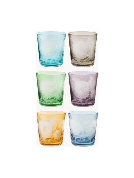 Verres à eau Peony, 6 élém., Verre, Multicolore, haut. 10 cm