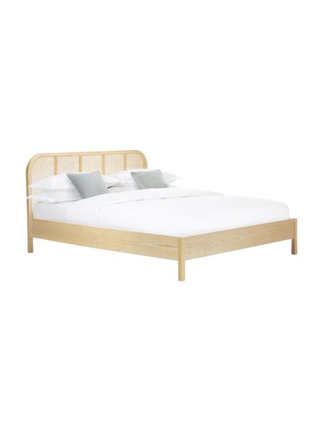Houten bed Jones met hoofdeinde van Weens vlechtwerk, Frame: multiplex met essenhoutfi, Poten: massief essenhout, Essenhout, B 180 x L 200 cm