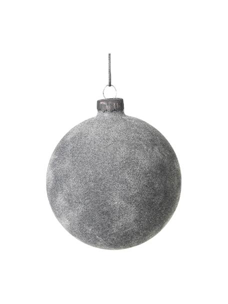 Samt-Weihnachtskugeln Alcan, 3 Stück, Glas, Polyestersamt, Grau, Ø 8 x H 8 cm