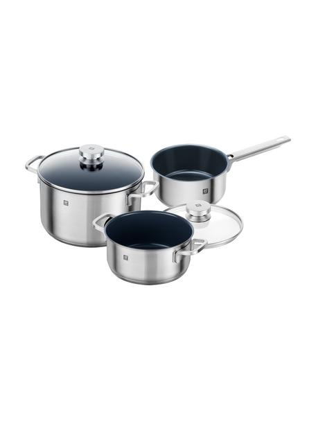 Kochtopf-Set Focus aus Edelstahl, 3-tlg., Deckel: Glas, Edelstahl, Silberfarben, Set mit verschiedenen Größen